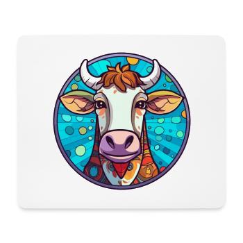 Vache vitrail coloré dessin animé Kawaii Animal - Tapis de souris (format paysage) - blanc - Devant