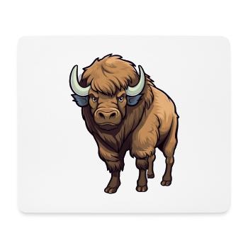 Bison Cute Happy Kawaii Cartoon Clipart Animal - Mouse Pad (horizontal) - white - Front