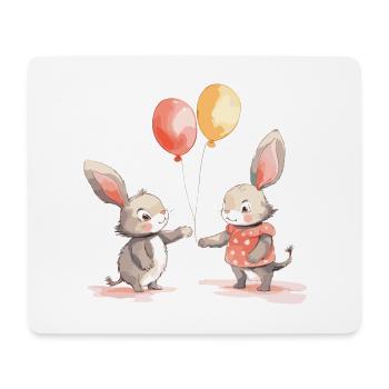 Lapins Kawaii Cartoon Pet Jouant Avec Des Ballons - Tapis de souris (format paysage) - blanc - Devant