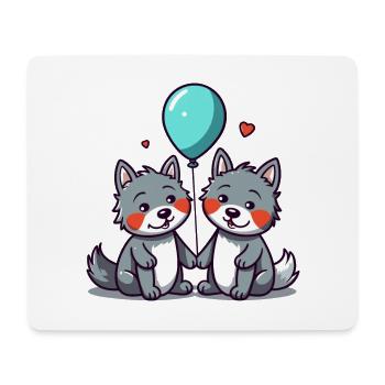 Wölfe Kawaii Cartoon Haustier spielt mit Luftballons - Mousepad (Querformat) - Weiß - Vorne