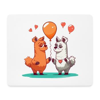Llamas Kawaii Cartoon Pet Playing With Balloons - Mouse Pad (horizontal) - white - Front