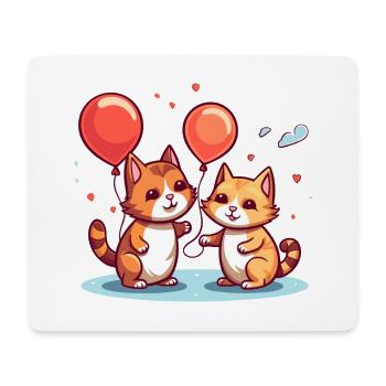 Katze Kawaii Cartoon Haustier spielt mit Luftballons - Mousepad (Querformat) - Weiß - Vorne