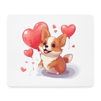 Corgi Dog Kawaii Cartoon Pet jouant avec des ballons - Tapis de souris (format paysage) - blanc - Devant