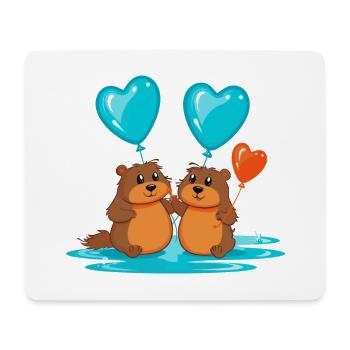 Biber Kawaii Cartoon Haustier spielt mit Luftballons - Mousepad (Querformat) - Weiß - Vorne