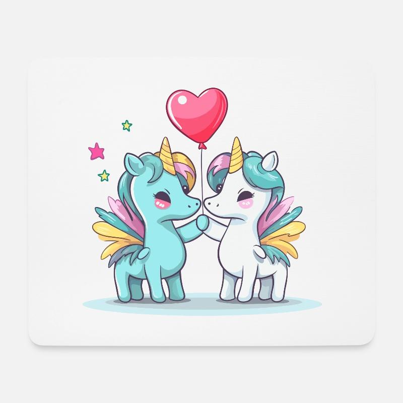 Einhörner Kawaii Cartoon Haustier spielt mit Luftballons - Mousepad (Querformat) - Weiß