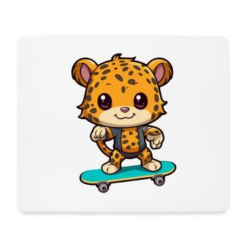 Funny Leopard Kawaii Cartoon Playing Skateboard - Mouse Pad (horizontal) - white - Front