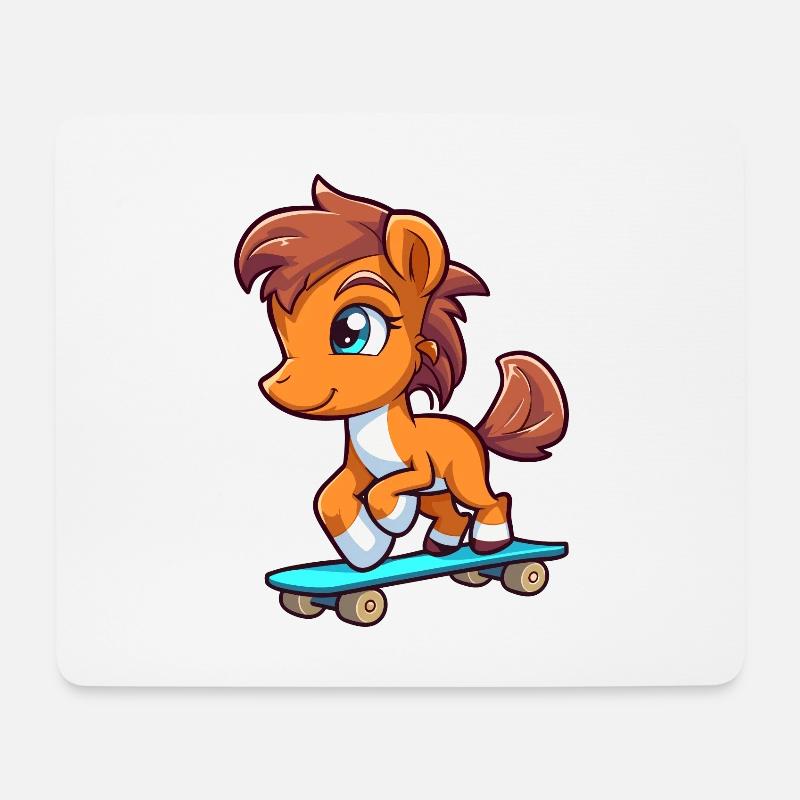 Lustiges Pferd Kawaii Cartoon Haustier spielt Skateboard - Mousepad (Querformat) - Weiß