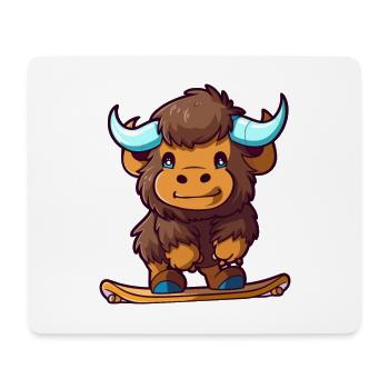 Funny Bison Kawaii Cartoon Pet Playing Skateboard - Mouse Pad (horizontal) - white - Front