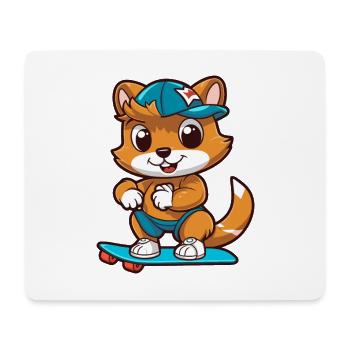 Funny Chipmunk Kawaii Cartoon Playing Skateboard - Mouse Pad (horizontal) - white - Front