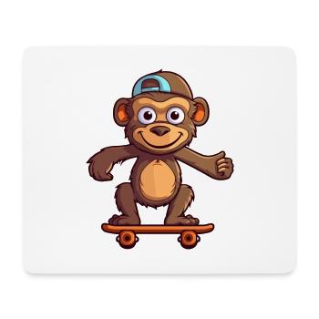 Funny Baboon Kawaii Cartoon Pet Playing Skateboard - Mouse Pad (horizontal) - white - Front