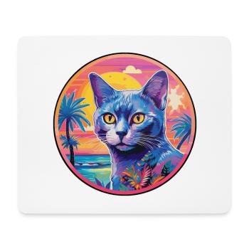 Race de chat bleu russe aquarelle dessin animé Kawaii - Tapis de souris (format paysage) - blanc - Devant