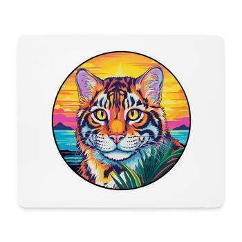 Race de chat tigre aquarelle dessin animé Kawaii animal de compagnie - Tapis de souris (format paysage) - blanc - Devant