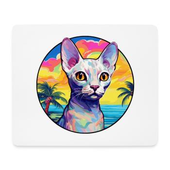 Devon Rex Cat Breed Watercolor Cartoon Kawaii Pet - Mouse Pad (horizontal) - white - Front