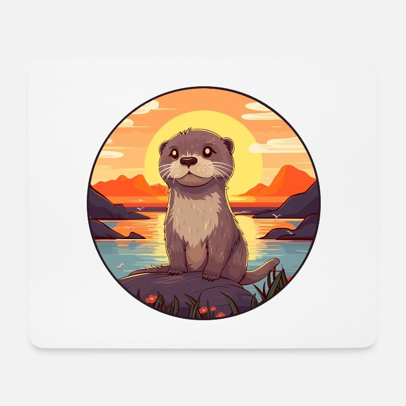 Otter buntes Aquarell Karikatur Kawaii Tier - Mousepad (Querformat) - Weiß