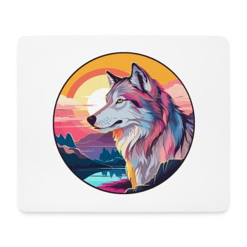 Wolf Colorful Watercolor Cartoon Kawaii Animal - Mouse Pad (horizontal) - white - Front