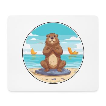 Biber-Karikatur Yoga Strand Sommer Illustration - Mousepad (Querformat) - Weiß - Vorne