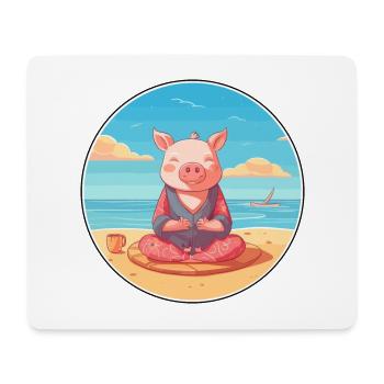Cochon Cartoon Yoga Plage Illustration D’été - Tapis de souris (format paysage) - blanc - Devant