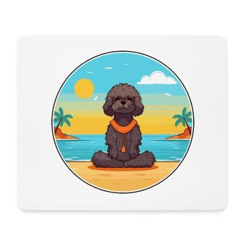 Pudel-Hundekarikatur-Yoga-Strand-Sommer-Illustration - Mousepad (Querformat) - Weiß - Vorne