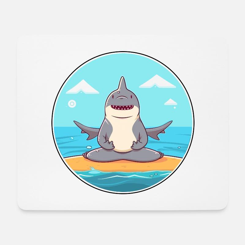 Hai-Cartoon-Yoga-Strand-Sommer-Illustration - Mousepad (Querformat) - Weiß