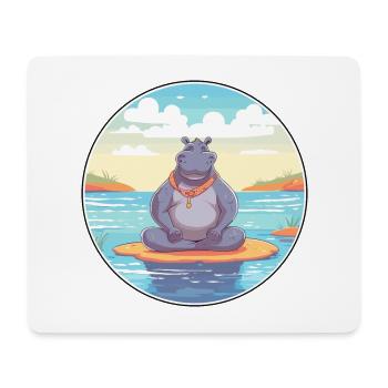 Hippo Cartoon Yoga Beach Summer Illustration - Mouse Pad (horizontal) - white - Front