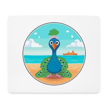 Pfau-Cartoon-Yoga-Strand-Sommer-Illustration - Mousepad (Querformat) - Weiß - Vorne