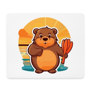 Biber-lustige Cartoon-Kawaii-Strand-Illustration - Mousepad (Querformat) - Weiß - Vorne