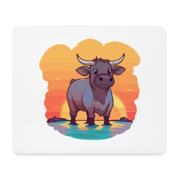 Bull Funny Cartoon Kawaii Beach Illustration - Mouse Pad (horizontal) - white - Front
