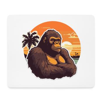 Gorilla Funny Cartoon Kawaii Beach Illustration - Mouse Pad (horizontal) - white - Front