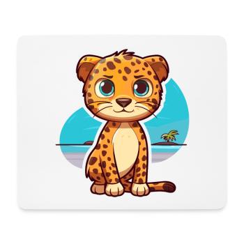 Leopard Funny Cartoon Kawaii Beach Illustration - Mouse Pad (horizontal) - white - Front