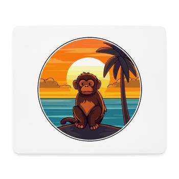 Monkey Funny Cartoon Kawaii Beach Illustration - Mouse Pad (horizontal) - white - Front
