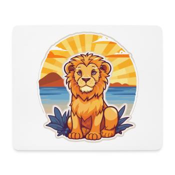 Lion Drôle Dessin Animé Kawaii Plage Illustration - Tapis de souris (format paysage) - blanc - Devant