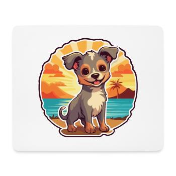 Dog Funny Cartoon Kawaii Beach Illustration - Mouse Pad (horizontal) - white - Front