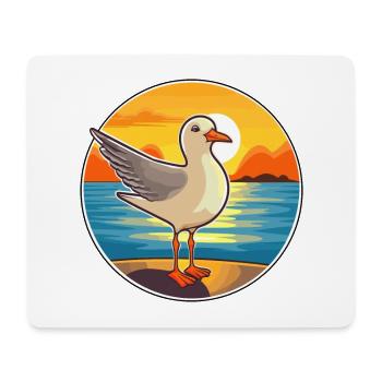 Seagull Funny Cartoon Kawaii Beach Illustration - Mouse Pad (horizontal) - white - Front