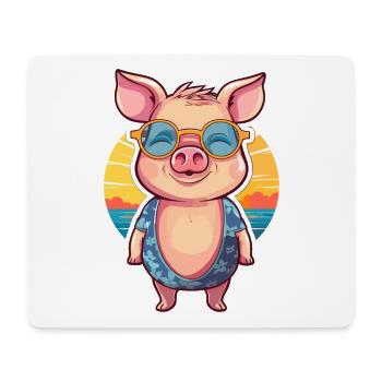 Pig Funny Cartoon Kawaii Beach Illustration - Mouse Pad (horizontal) - white - Front
