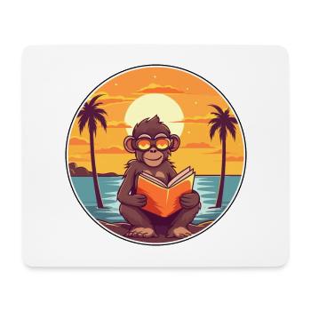 Baboon Cute Funny Cartoon Kawaii Book Beach - Mouse Pad (horizontal) - white - Front