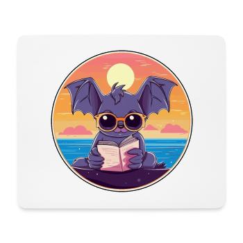 Chauve-souris Mignonne Dessin Animé Drôle Kawaii Livre Plage - Tapis de souris (format paysage) - blanc - Devant