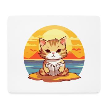 Cat Cute Funny Cartoon Kawaii Book Beach - Mouse Pad (horizontal) - white - Front