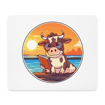 Vache Mignon Drôle Dessin Animé Kawaii Livre Plage - Tapis de souris (format paysage) - blanc - Devant
