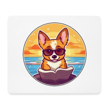 Corgi Chien Mignon Drôle Dessin Animé Kawaii Livre Plage - Tapis de souris (format paysage) - blanc - Devant