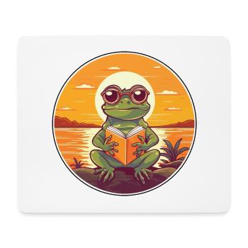 Grenouille Mignon Drôle Dessin Animé Kawaii Livre Plage - Tapis de souris (format paysage) - blanc - Devant