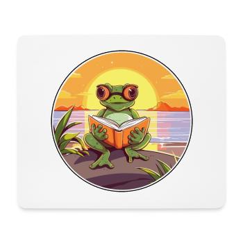 Grenouille Mignonne Dessin Animé Drôle Kawaii Livre Plage - Tapis de souris (format paysage) - blanc - Devant