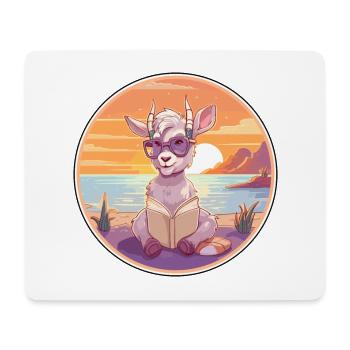Chèvre Mignon Drôle Dessin Animé Kawaii Livre Plage - Tapis de souris (format paysage) - blanc - Devant