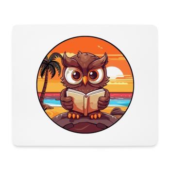 Eulen-niedlicher lustiger Cartoon Kawaii-Buch-Strand - Mousepad (Querformat) - Weiß - Vorne