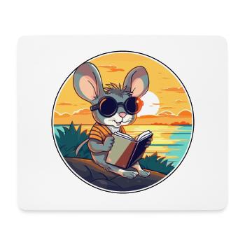 Maus niedlicher lustiger Cartoon Kawaii Buchstrand - Mousepad (Querformat) - Weiß - Vorne