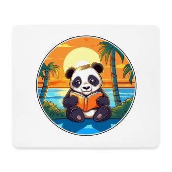 Panda Mignon Drôle Dessin Animé Kawaii Livre Plage - Tapis de souris (format paysage) - blanc - Devant