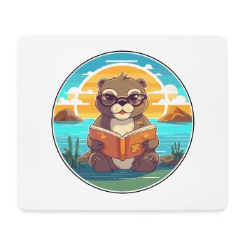 Otter Niedliche Lustige Karikatur Kawaii Buch Strand - Mousepad (Querformat) - Weiß - Vorne
