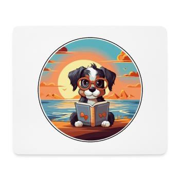 Poode Chien Mignon Drôle Dessin Animé Kawaii Livre Plage - Tapis de souris (format paysage) - blanc - Devant