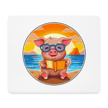 Cochon Mignon Drôle Dessin Animé Kawaii Livre Plage - Tapis de souris (format paysage) - blanc - Devant