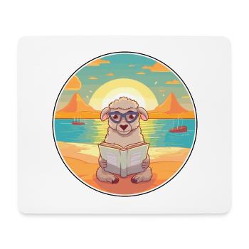 Schaf-niedlicher lustiger Cartoon-Kawaii-Buch-Strand - Mousepad (Querformat) - Weiß - Vorne