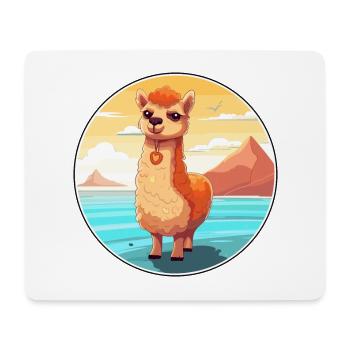Alpaga aquarelle dessin animé Kawaii Clipart Animal - Tapis de souris (format paysage) - blanc - Devant